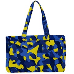 Blue And Yellow Camouflage Pattern Canvas Work Bag by SpinnyChairDesigns