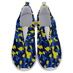 Blue And Yellow Camouflage Pattern No Lace Lightweight Shoes by SpinnyChairDesigns