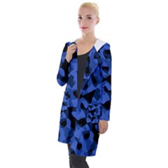 Black And Blue Camouflage Pattern Hooded Pocket Cardigan by SpinnyChairDesigns