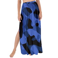 Black And Blue Camouflage Pattern Maxi Chiffon Tie-up Sarong by SpinnyChairDesigns