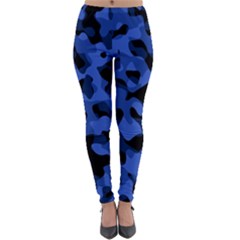 Black And Blue Camouflage Pattern Lightweight Velour Leggings by SpinnyChairDesigns