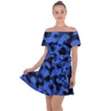 Black and Blue Camouflage Pattern Off Shoulder Velour Dress View1