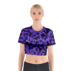 Purple Black Camouflage Pattern Cotton Crop Top by SpinnyChairDesigns