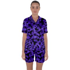 Purple Black Camouflage Pattern Satin Short Sleeve Pyjamas Set by SpinnyChairDesigns