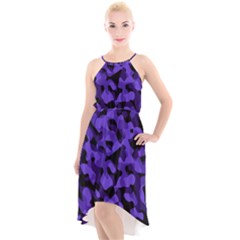 Purple Black Camouflage Pattern High-low Halter Chiffon Dress  by SpinnyChairDesigns