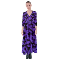 Purple Black Camouflage Pattern Button Up Maxi Dress by SpinnyChairDesigns