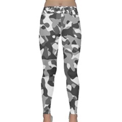 Grey And White Camouflage Pattern Classic Yoga Leggings by SpinnyChairDesigns