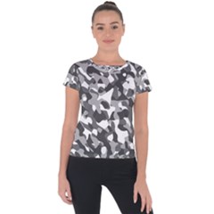 Grey And White Camouflage Pattern Short Sleeve Sports Top  by SpinnyChairDesigns