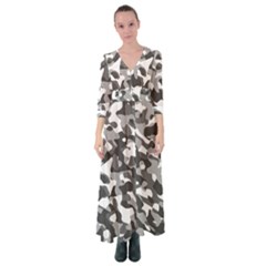 Grey And White Camouflage Pattern Button Up Maxi Dress by SpinnyChairDesigns