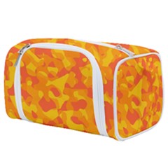 Orange And Yellow Camouflage Pattern Toiletries Pouch by SpinnyChairDesigns