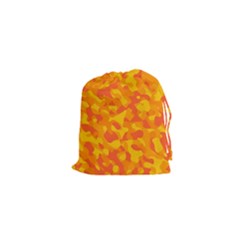 Orange And Yellow Camouflage Pattern Drawstring Pouch (xs) by SpinnyChairDesigns