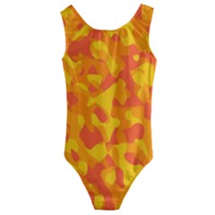 Orange And Yellow Camouflage Pattern Kids  Cut-out Back One Piece Swimsuit by SpinnyChairDesigns