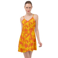 Orange And Yellow Camouflage Pattern Summer Time Chiffon Dress by SpinnyChairDesigns