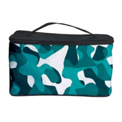 Teal And White Camouflage Pattern Cosmetic Storage by SpinnyChairDesigns