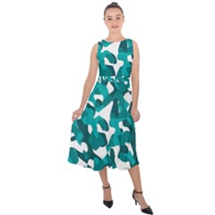 Teal And White Camouflage Pattern Midi Tie-back Chiffon Dress by SpinnyChairDesigns