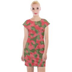 Pink And Green Camouflage Pattern Cap Sleeve Bodycon Dress by SpinnyChairDesigns