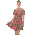 Pink and Green Camouflage Pattern Off Shoulder Velour Dress View1