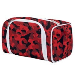 Red And Black Camouflage Pattern Toiletries Pouch by SpinnyChairDesigns