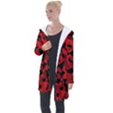 Red and Black Camouflage Pattern Longline Hooded Cardigan View1