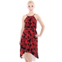 Red and Black Camouflage Pattern High-Low Halter Chiffon Dress  View1