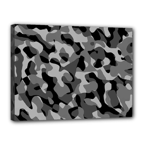 Grey And Black Camouflage Pattern Canvas 16  X 12  (stretched) by SpinnyChairDesigns