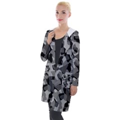 Grey And Black Camouflage Pattern Hooded Pocket Cardigan by SpinnyChairDesigns