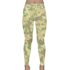 Light Green Brown Yellow Camouflage Pattern Classic Yoga Leggings by SpinnyChairDesigns