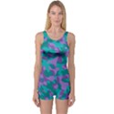 Purple and Teal Camouflage Pattern One Piece Boyleg Swimsuit View1