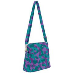 Purple And Teal Camouflage Pattern Zipper Messenger Bag by SpinnyChairDesigns