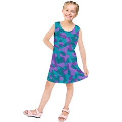 Purple And Teal Camouflage Pattern Kids  Tunic Dress by SpinnyChairDesigns