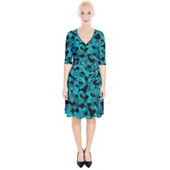 Black And Teal Camouflage Pattern Wrap Up Cocktail Dress by SpinnyChairDesigns