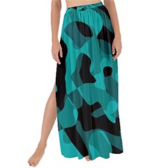 Black And Teal Camouflage Pattern Maxi Chiffon Tie-up Sarong by SpinnyChairDesigns