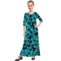 Black and Teal Camouflage Pattern Kids  Quarter Sleeve Maxi Dress View1