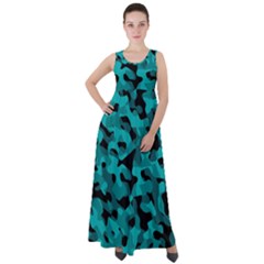 Black And Teal Camouflage Pattern Empire Waist Velour Maxi Dress by SpinnyChairDesigns