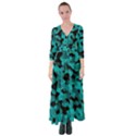 Black and Teal Camouflage Pattern Button Up Maxi Dress View1