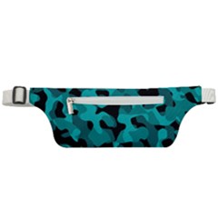 Black And Teal Camouflage Pattern Active Waist Bag by SpinnyChairDesigns