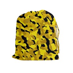 Black And Yellow Camouflage Pattern Drawstring Pouch (xl) by SpinnyChairDesigns