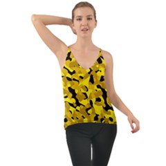 Black And Yellow Camouflage Pattern Chiffon Cami by SpinnyChairDesigns