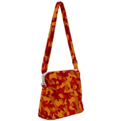 Red And Orange Camouflage Pattern Zipper Messenger Bag by SpinnyChairDesigns