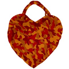 Red And Orange Camouflage Pattern Giant Heart Shaped Tote by SpinnyChairDesigns