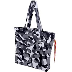 Black And White Camouflage Pattern Drawstring Tote Bag by SpinnyChairDesigns