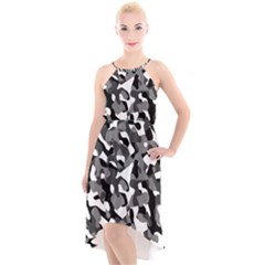 Black And White Camouflage Pattern High-low Halter Chiffon Dress  by SpinnyChairDesigns