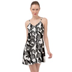 Black And White Camouflage Pattern Summer Time Chiffon Dress by SpinnyChairDesigns