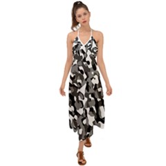 Black And White Camouflage Pattern Halter Tie Back Dress  by SpinnyChairDesigns