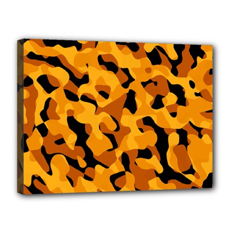 Orange And Black Camouflage Pattern Canvas 16  X 12  (stretched) by SpinnyChairDesigns