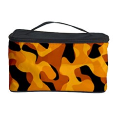 Orange And Black Camouflage Pattern Cosmetic Storage by SpinnyChairDesigns