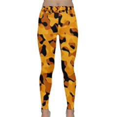 Orange And Black Camouflage Pattern Classic Yoga Leggings by SpinnyChairDesigns