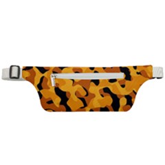 Orange And Black Camouflage Pattern Active Waist Bag by SpinnyChairDesigns