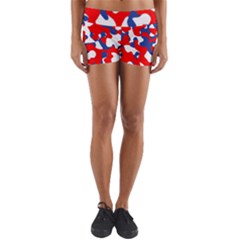 Red White Blue Camouflage Pattern Yoga Shorts by SpinnyChairDesigns