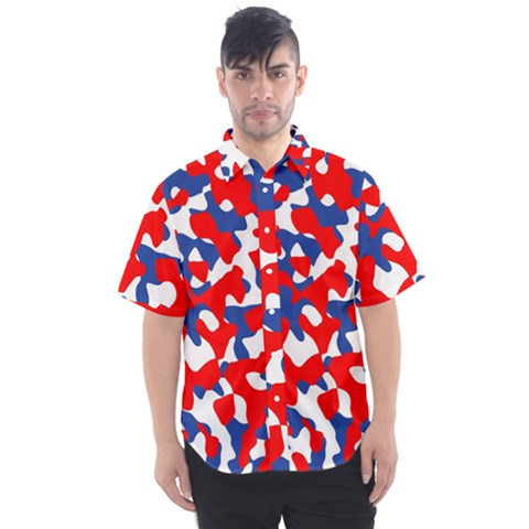 Red White Blue Camouflage Pattern Men s Short Sleeve Shirt by SpinnyChairDesigns